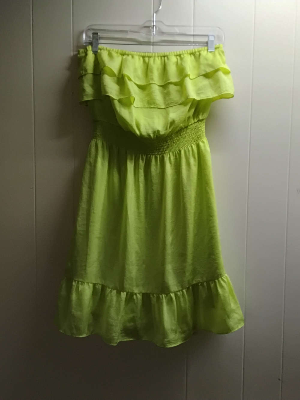 Gianni Bini Neon Lime Ruffle Strapless Dress
